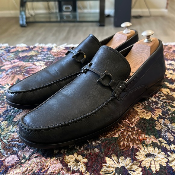 Salvatore Ferragamo Gancini Horse Bit Men’s Black Leather Loafers Size 11.5 D